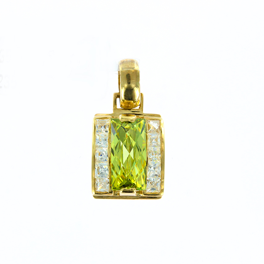 Attractive pendant, yellow gold 585, with peridot and zirconia, height approx. 25 mm, weight approx. 3,90 g