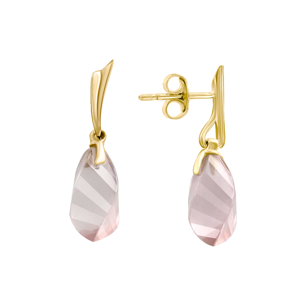 Beautiful stud earrings, yellow gold 585, with quartz, height approx. 24 mm