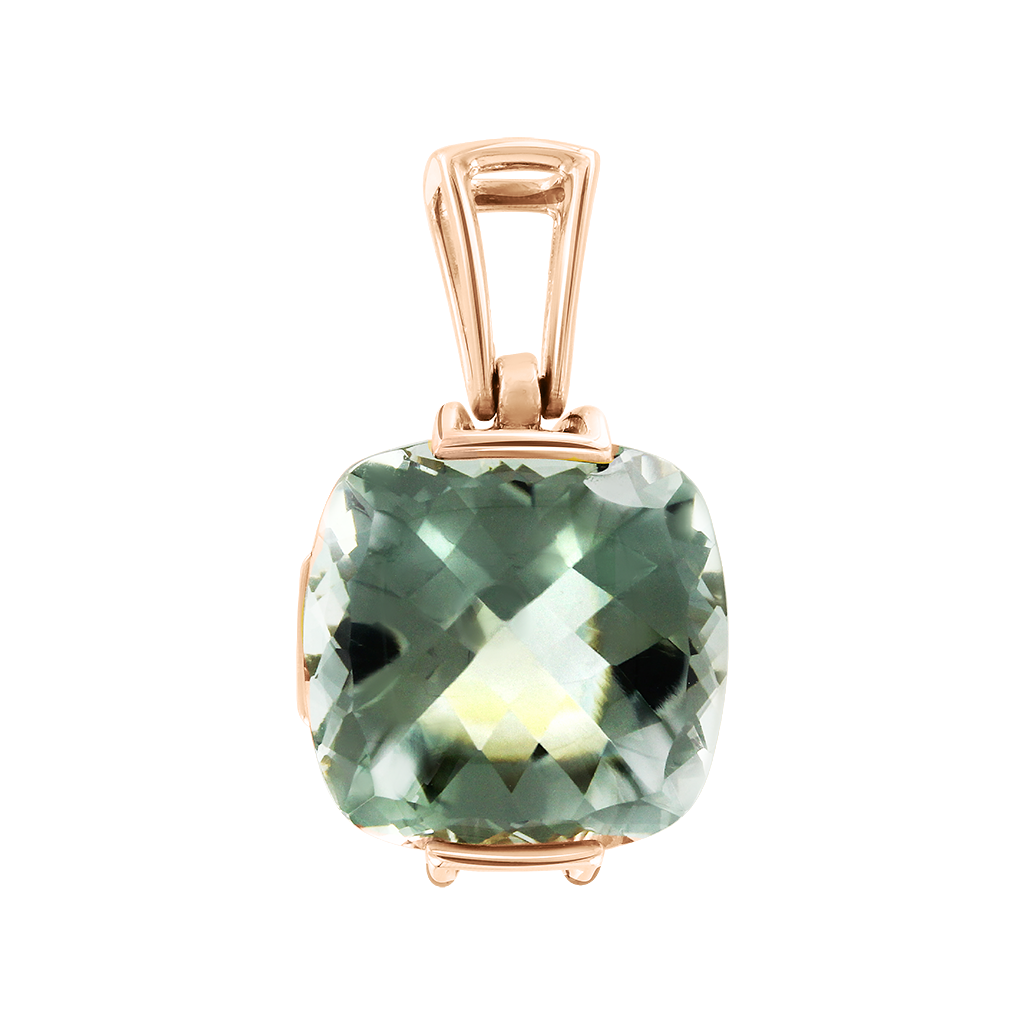 Pendant, russian red gold 585, with green amethyst - size approx. 14x14 mm, height approx. 25 mm