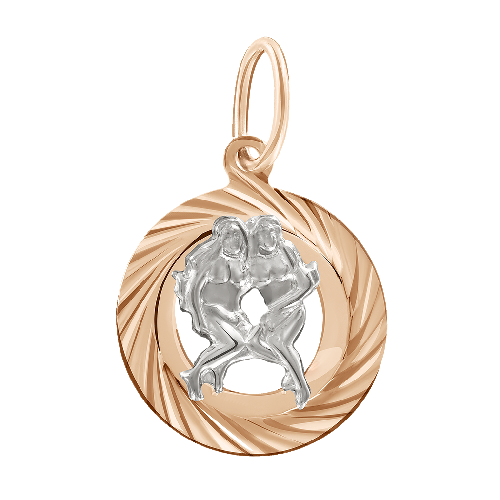 Wonderful pendant with zodiac sign "Gemini"- 21.05 - 21.06, red/white gold 585, diameter approx. 16 mm, height approx. 26 mm