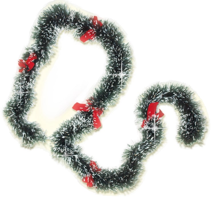 Новогодняя мишура, зеленая, с бантами из лент (Ø10 см, 200 см)