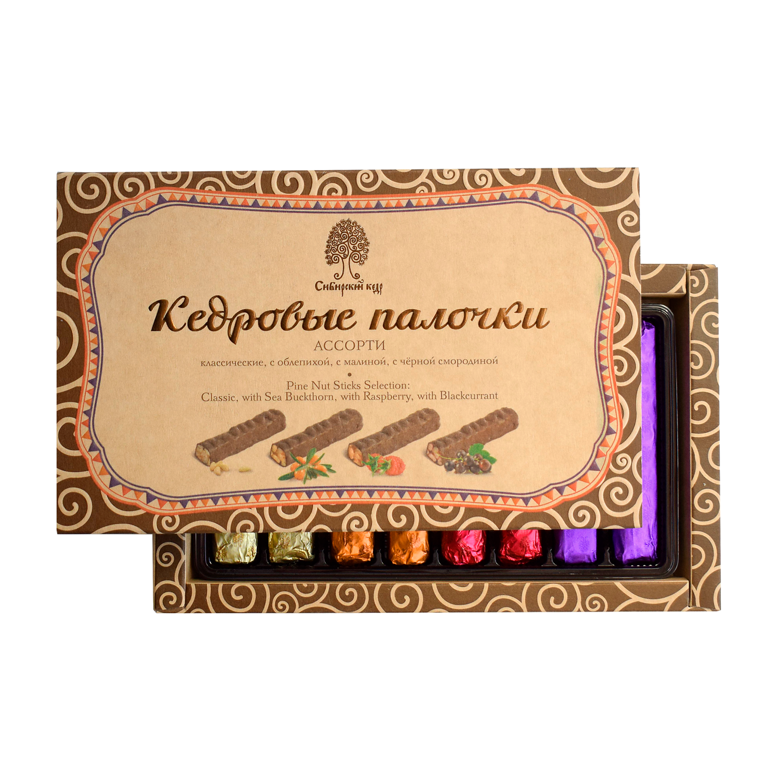 Кедровые палочки ассорти - классические, малина, облепиха, чёрная смородина