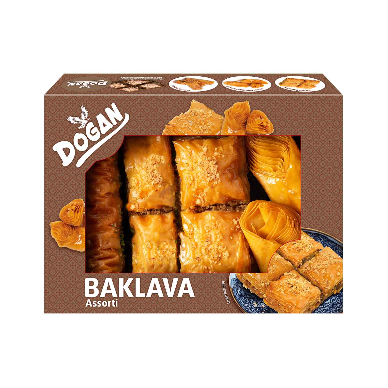 DOGAN Baklava Assorti - Mix mit Walnüssen und Honiggeschmack, 250 g