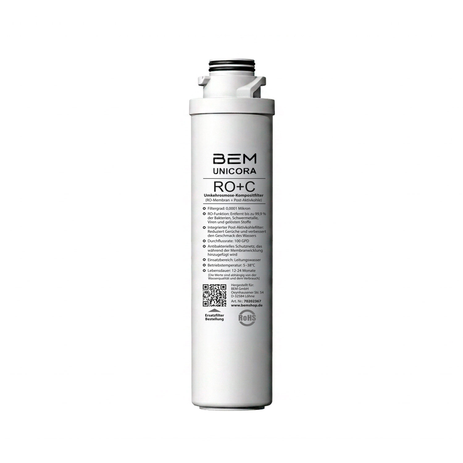 Replacement filter Unicora RO+C - Reverse osmosis composite filter (RO membrane + post-activated carbon) 