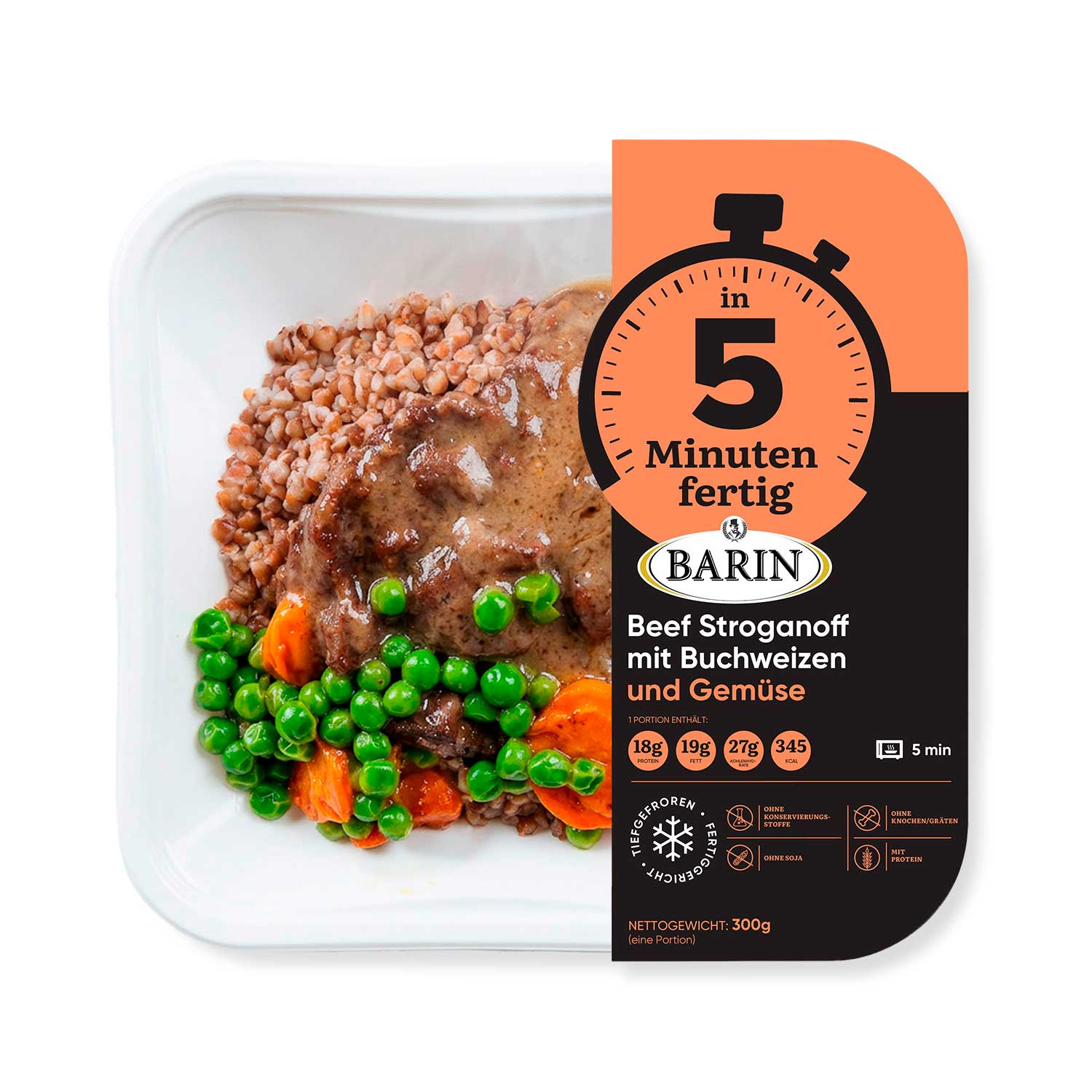 BARIN Beef Stroganoff mit Buchweizen und Gemüse, 300 g