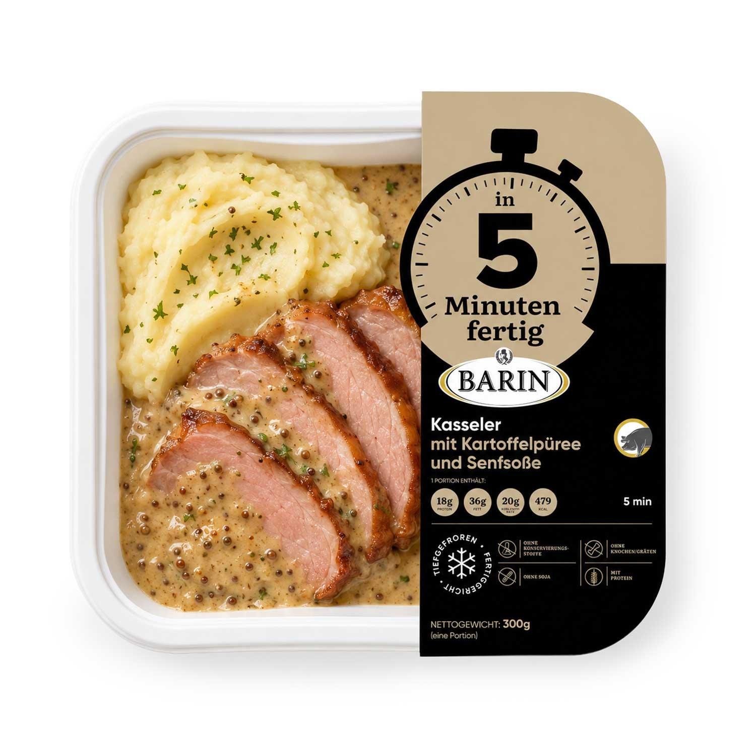 BARIN Ready in 5 Minutes: Smoked Pork Loin with Mashed Potatoes and Mustard Sauce, 300 g
