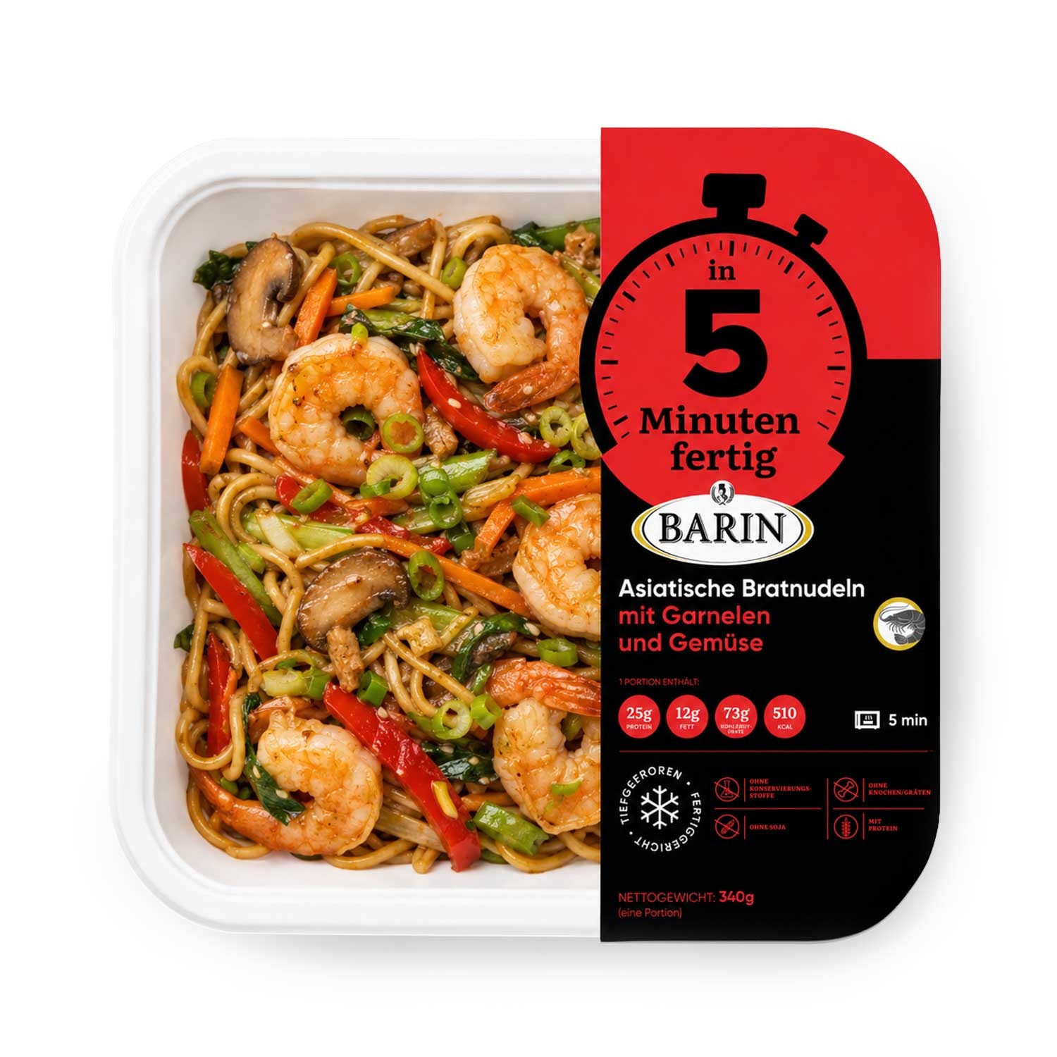 BARIN Ready in 5 Minutes: Asian Stir-Fried Noodles with Shrimp and Vegetables, 350 g