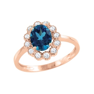 Damenring mit London Blue Topas und Zirkonia Rotgold 585 | Kaufbei Schmuck