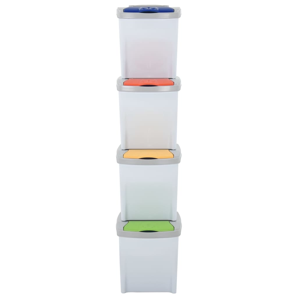 BirnePower Mülleimer 4er Set – 4x 10L, 40L Gesamtvolumen – Mülltrennsystem Mit Griffen & Aufhänger – Grau, 56,5x39x41 Cm