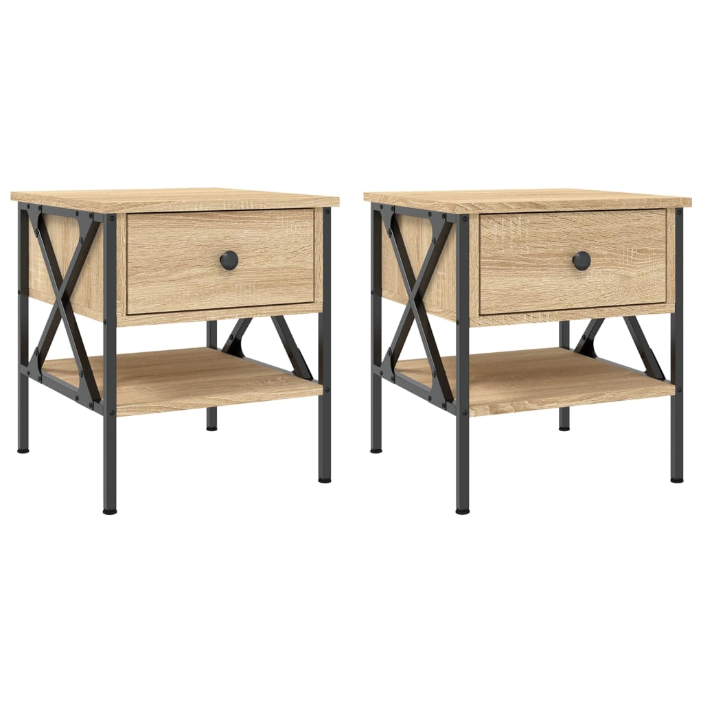 Kommode Schlafzimmer Möbel MNISDFL Nachttische 2er Set Sonoma-Eiche - Beistelltisch Mit Schublade 40x35x50cm Für Schlafzimmer & Wohnzimmer Holzwerkstoff Nachttische