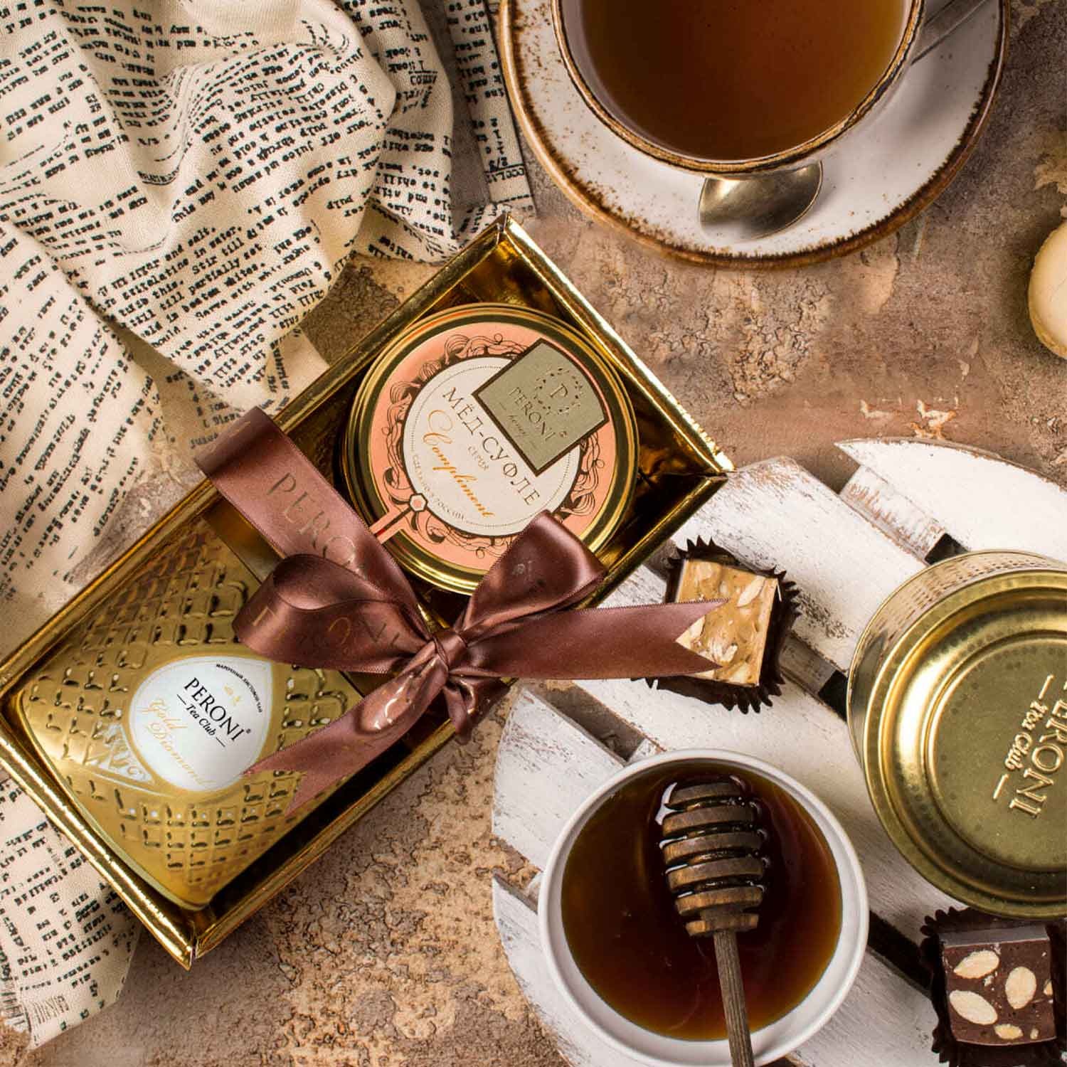 Peroni Honig-Soufflé Set "Goldene Teestunde" Mango-Passionsfrucht 250g + Masalatee 70g