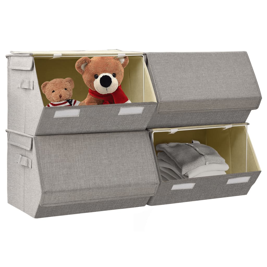 3 Stück Faltbare Aufbewahrungsboxen Aus Stoff – 44x30x20 Cm, Grau, Mit Griff & Sichtfenster, Stapelbar