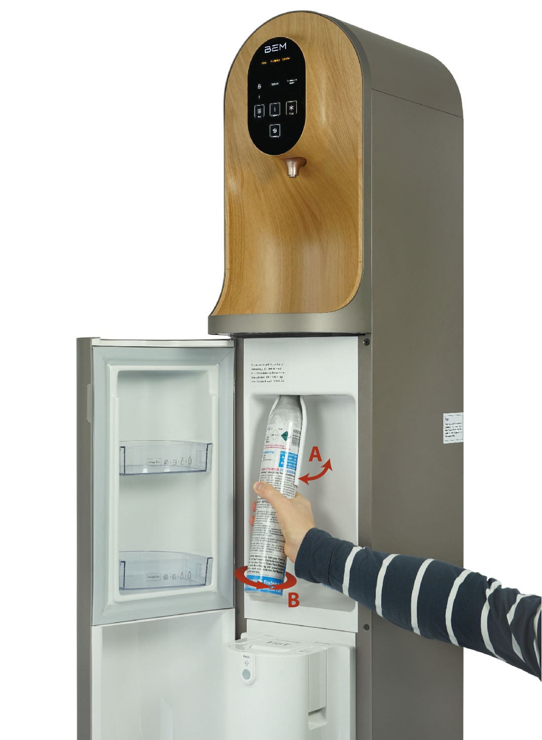 BEM Lora BEM Lora RO Design Umkehrosmose Wasserspender Standgerät mit Kühlfach für Büro, Praxen und Zuhause