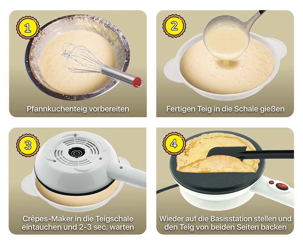 Küche, Haushalt & Wohnen  SET 2x BEM Kabelloser Pfannkuchen Maker, perfekte Crepes in nur ca. 30 Sekunden